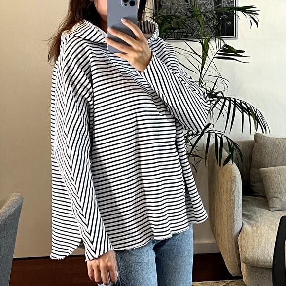 Frank & Eileen striped hoodie white black size M - Picture 2 of 7